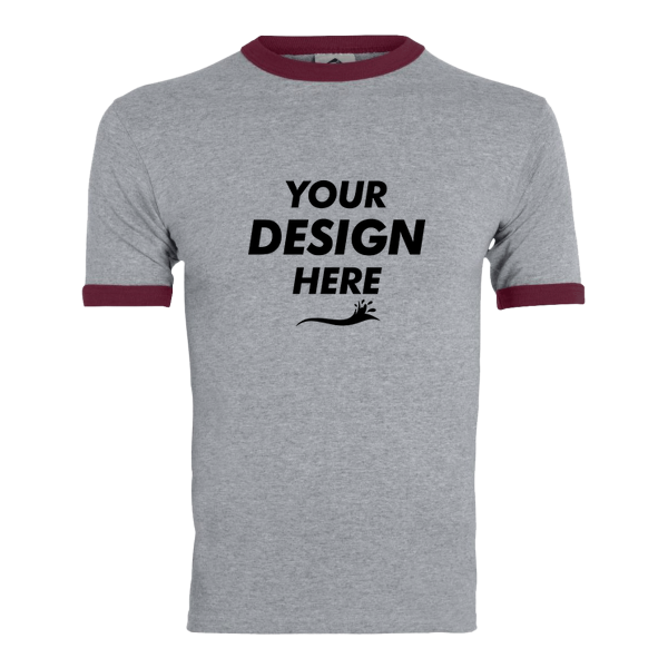 Augusta Sportswear Unisex 50/50 Ringer T-Shirt, Athletic Heather / Maroon, Front view, Mockup