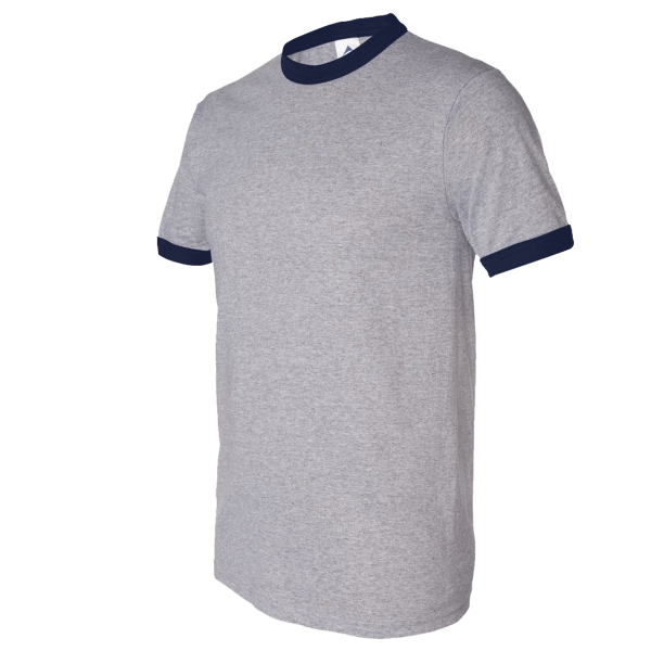 Augusta Sportswear Unisex 50/50 Ringer T-Shirt, Athletic Heather / Navy, Front view