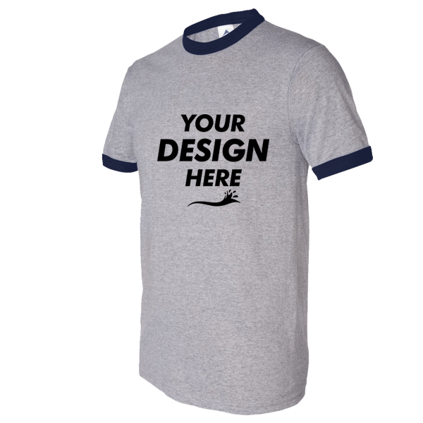 Augusta Sportswear Unisex 50/50 Ringer T-Shirt, Athletic Heather / Navy, Front view, Mockup