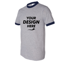 Augusta Sportswear Unisex 50/50 Ringer T-Shirt, Athletic Heather / Navy, Front view, Mockup