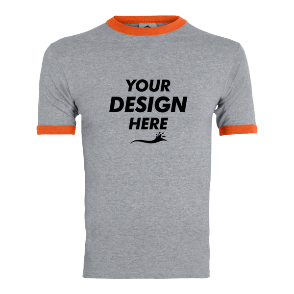 Augusta Sportswear Unisex 50/50 Ringer T-Shirt, Athletic Heather / Orange, Front view, Mockup