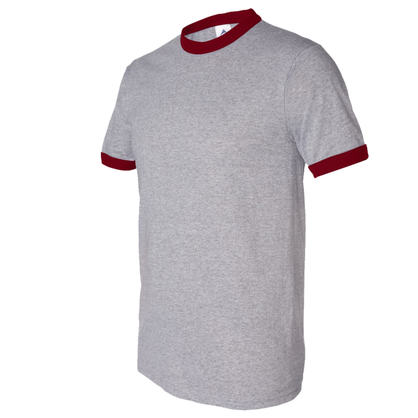 Augusta Sportswear Unisex 50/50 Ringer T-Shirt, Athletic Heather / Red, Front view