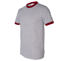 Augusta Sportswear Unisex 50/50 Ringer T-Shirt, Athletic Heather / Red, Front view
