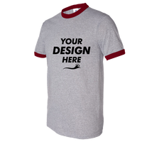 Augusta Sportswear Unisex 50/50 Ringer T-Shirt, Athletic Heather / Red, Front view, Mockup