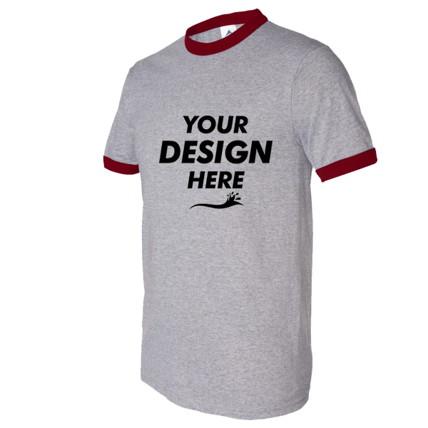 Augusta Sportswear Unisex 50/50 Ringer T-Shirt, Athletic Heather / Red, Front view, Mockup