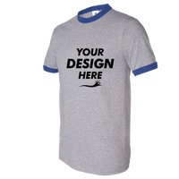 Augusta Sportswear Unisex 50/50 Ringer T-Shirt, Athletic Heather / Royal, Front view, Mockup