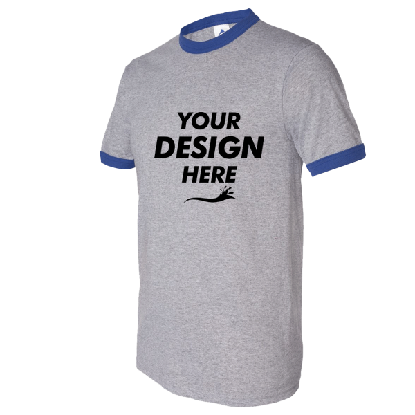 Augusta Sportswear Unisex 50/50 Ringer T-Shirt, Athletic Heather / Royal, Front view, Mockup