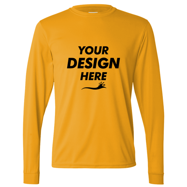 Augusta Sportswear Unisex Nexgen Performance Long Sleeve T-Shirt, Gold, Front view, Mockup