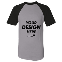 Augusta Sportswear Unisex Raglan Baseball Jersey, Athletic Heather / Black, Front view, Mockup