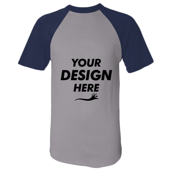 Augusta Sportswear Unisex Raglan Baseball Jersey, Athletic Heather / Navy, Front view, Mockup