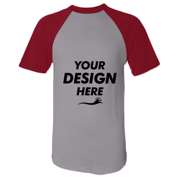 Augusta Sportswear Unisex Raglan Baseball Jersey, Athletic Heather / Red, Front view, Mockup