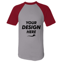 Augusta Sportswear Unisex Raglan Baseball Jersey, Athletic Heather / Red, Front view, Mockup