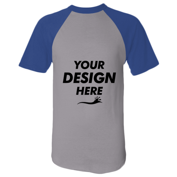 Augusta Sportswear Unisex Raglan Baseball Jersey, Athletic Heather / Royal, Front view, Mockup