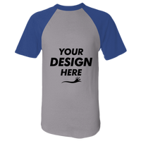 Augusta Sportswear Unisex Raglan Baseball Jersey, Athletic Heather / Royal, Front view, Mockup
