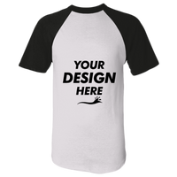 Augusta Sportswear Unisex Raglan Baseball Jersey, White / Black, Front view, Mockup
