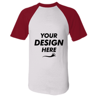 Augusta Sportswear Unisex Raglan Baseball Jersey, White / Red, Front view, Mockup