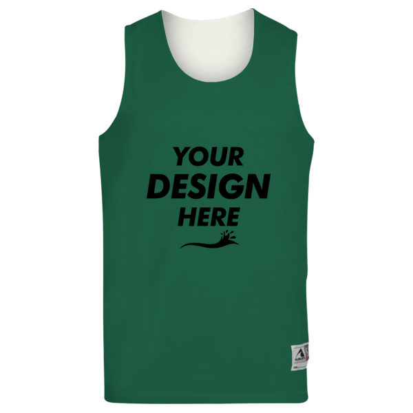 Augusta Sportswear Unisex Reversible Wicking Tank Top, Dark Green / White, Front view, Mockup