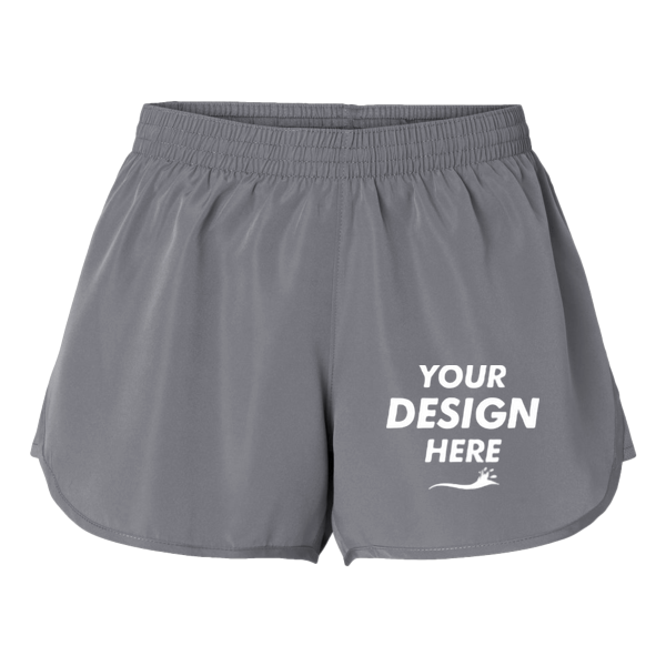 Augusta Sportswear Women's Wayfarer Shorts, Graphite, Front view, Mockup