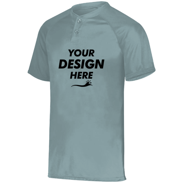 Augusta Sportswear Youth Attain Two-Button Jersey, Blue Grey, Front view, Mockup