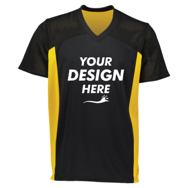 Augusta Sportswear Youth Reversible Flag Football Jersey, Black / Gold, Front view, Mockup