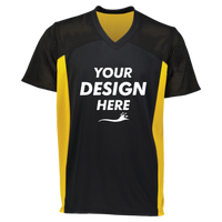 Augusta Sportswear Youth Reversible Flag Football Jersey, Black / Gold, Front view, Mockup