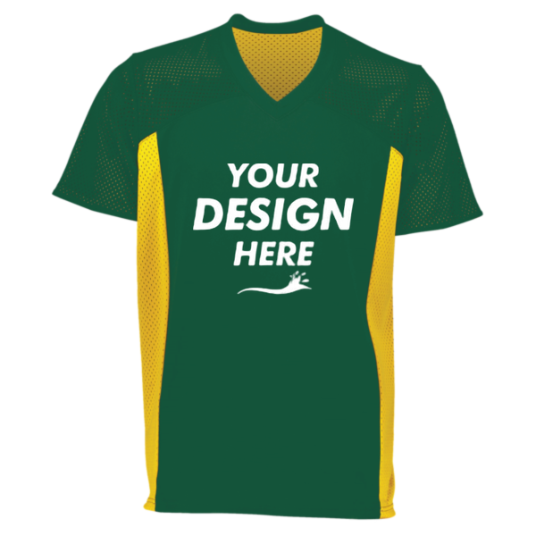 Augusta Sportswear Youth Reversible Flag Football Jersey, Dark Green / Gold, Front view, Mockup