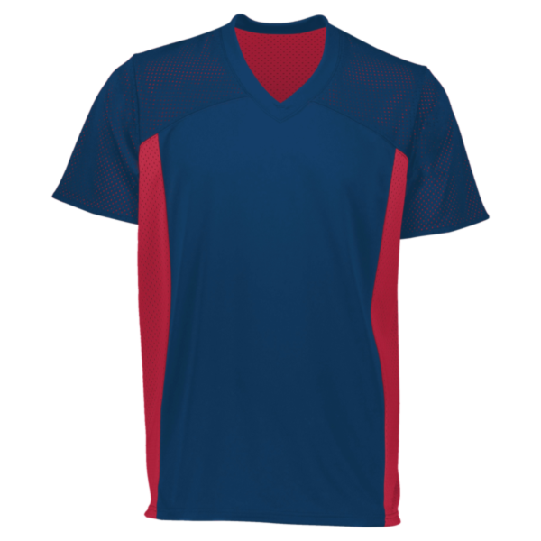 Augusta Sportswear Youth Reversible Flag Football Jersey, Navy / Scarlet, Front view