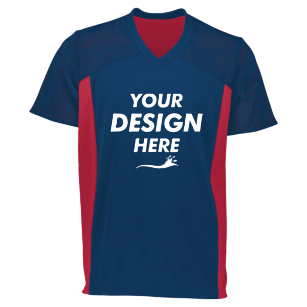 Augusta Sportswear Youth Reversible Flag Football Jersey, Navy / Scarlet, Front view, Mockup