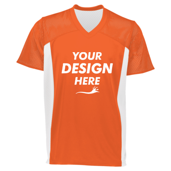 Augusta Sportswear Youth Reversible Flag Football Jersey, Orange / White, Front view, Mockup