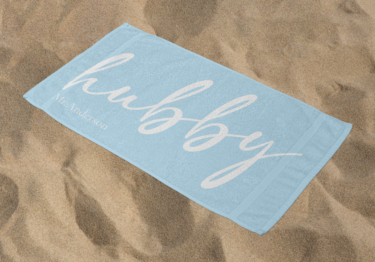 Personalized Hubby Beach Towel, Babyblue Standart Beach Towel, Babyblue Premium Beach Towel