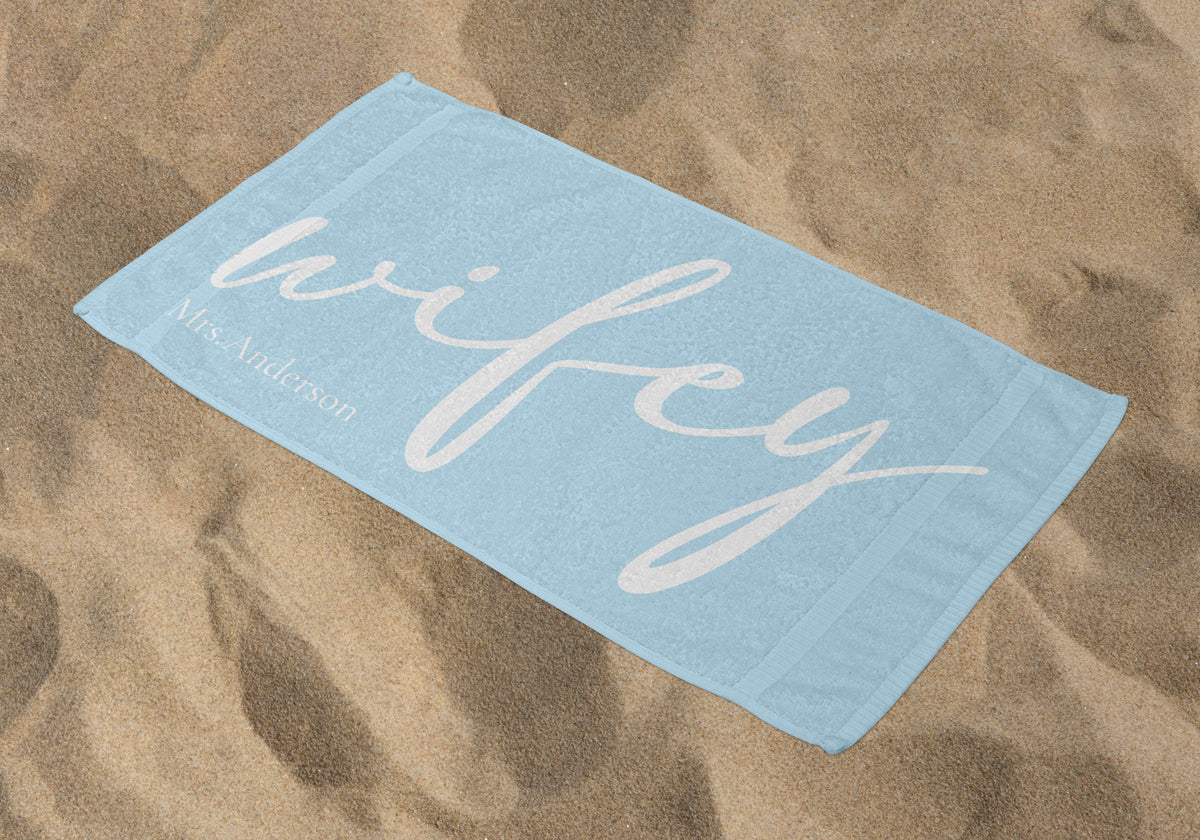 Personalized Wifey Beach Towel, Babyblue Standart Beach Towel, Babyblue Premium Beach Towel