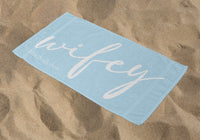 Personalized Wifey Beach Towel, Babyblue Standart Beach Towel, Babyblue Premium Beach Towel