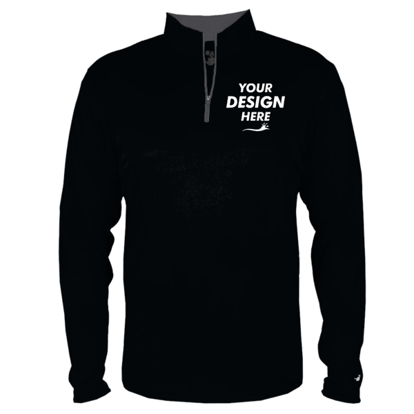 Badger Men's B-Core Quarter-Zip Pullover, Black / Graphite, Front view, Mockup