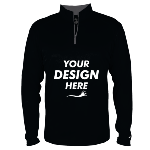 Badger Men's B-Core Quarter-Zip Pullover, Black / Graphite, Front view, Mockup