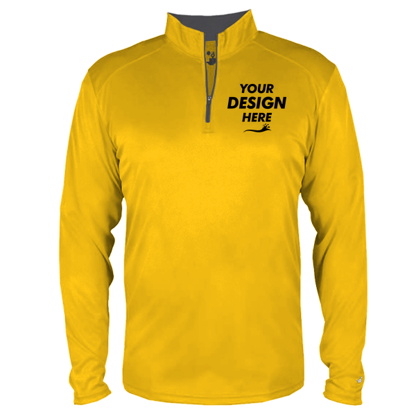 Badger Men's B-Core Quarter-Zip Pullover, Gold / Graphite, Front view, Mockup