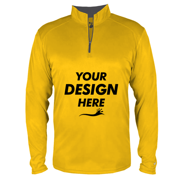 Badger Men's B-Core Quarter-Zip Pullover, Gold / Graphite, Front view, Mockup