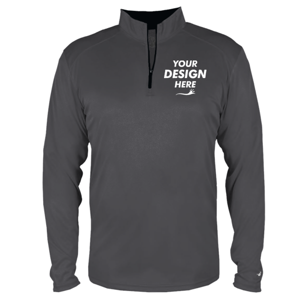 Badger Men's B-Core Quarter-Zip Pullover, Graphite / Black, Front view, Mockup