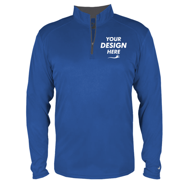 Badger Men's B-Core Quarter-Zip Pullover, Royal / Graphite, Front view, Mockup
