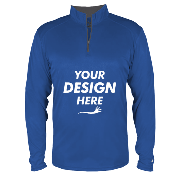 Badger Men's B-Core Quarter-Zip Pullover, Royal / Graphite, Front view, Mockup