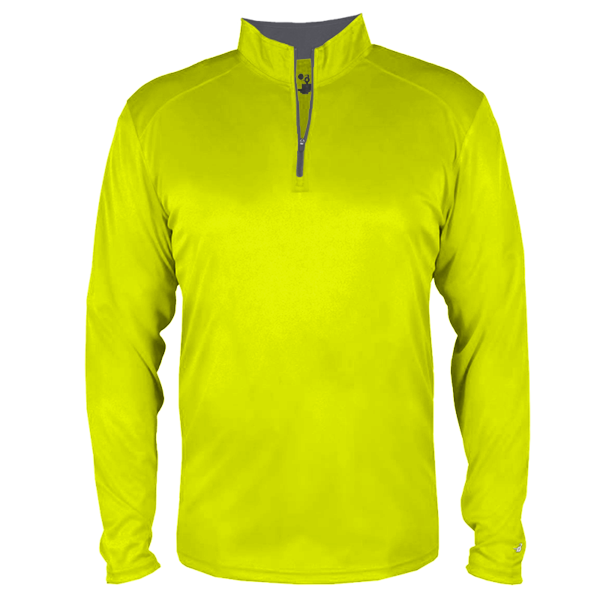 Badger Men's B-Core Quarter-Zip Pullover, Safety Yellow Green / Graphite, Front view
