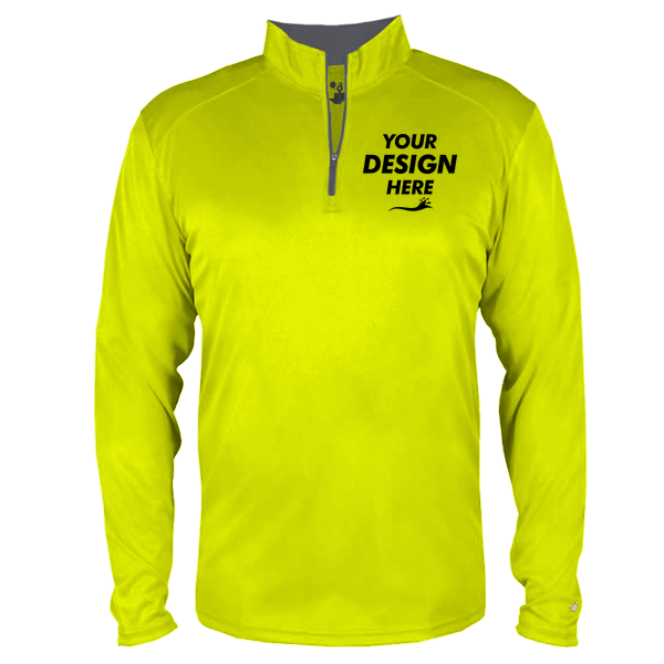 Badger Men's B-Core Quarter-Zip Pullover, Safety Yellow Green / Graphite, Front view, Mockup