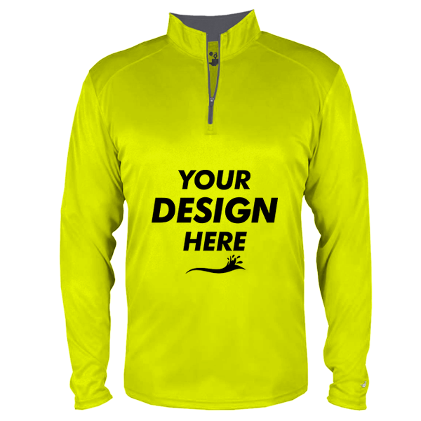 Badger Men's B-Core Quarter-Zip Pullover, Safety Yellow Green / Graphite, Front view, Mockup