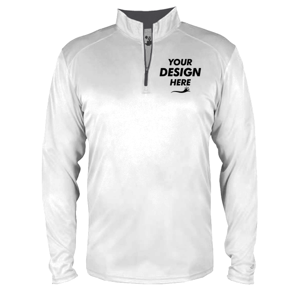 Badger Men's B-Core Quarter-Zip Pullover, White / Graphite, Front view, Mockup