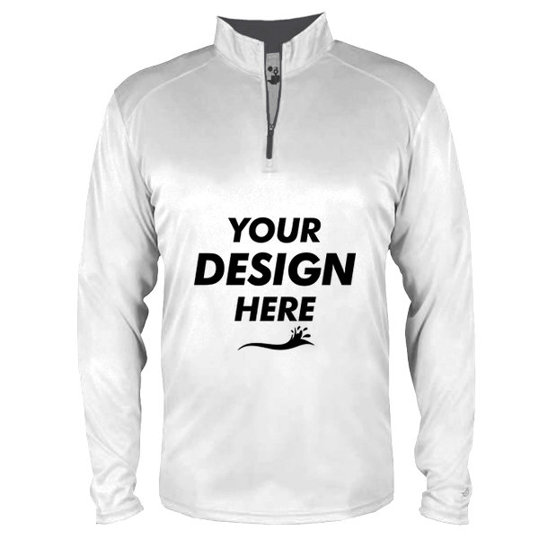 Badger Men's B-Core Quarter-Zip Pullover, White / Graphite, Front view, Mockup