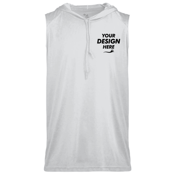 Badger Men's B-Core Sleeveless Hooded T-Shirt, White, Front view, Mockup