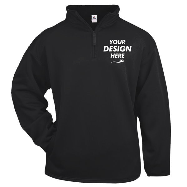 Badger Men's Performance Quarter-Zip Pullover, Black, Front view, Mockup