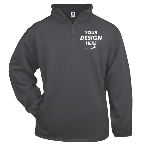 Badger Men's Performance Quarter-Zip Pullover, Graphite, Front view, Mockup