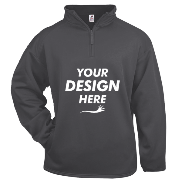 Badger Men's Performance Quarter-Zip Pullover, Graphite, Front view, Mockup