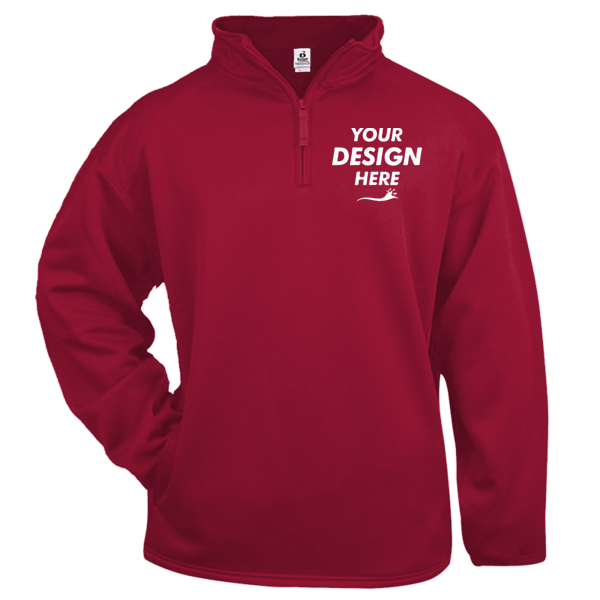Badger Men's Performance Quarter-Zip Pullover, Red, Front view, Mockup
