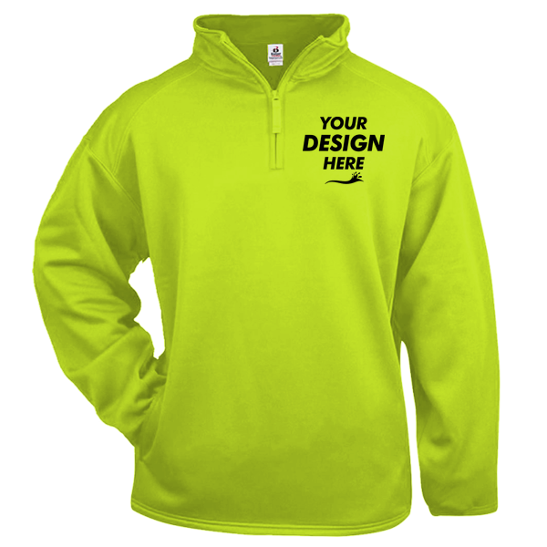 Badger Men's Performance Quarter-Zip Pullover, Safety Yellow, Front view, Mockup
